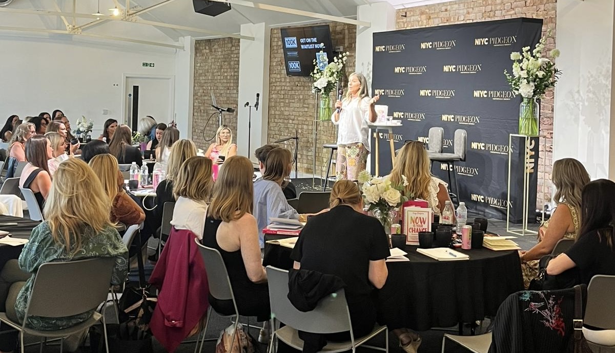 Speaking on stage in London at Niyc Pidgeon's event
